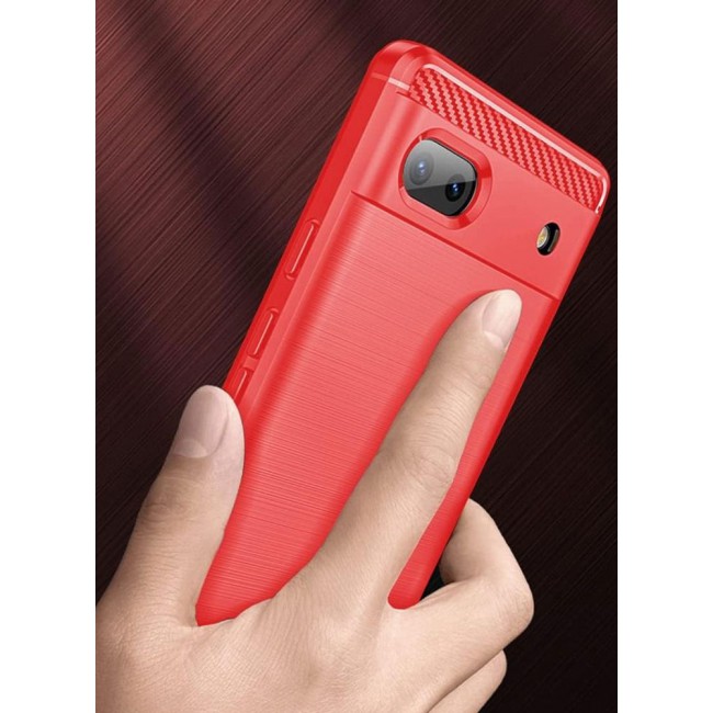 CATANES Google Pixel 6a Case Slim Soft TPU Brushed Carbon Fiber Anti-Fingerprint Shockproof Cover Red