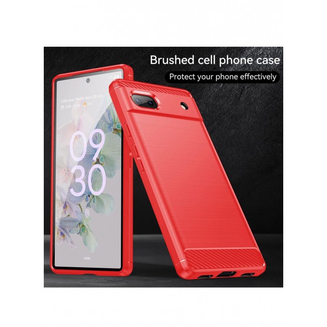 CATANES Google Pixel 6a Case Slim Soft TPU Brushed Carbon Fiber Anti-Fingerprint Shockproof Cover Red