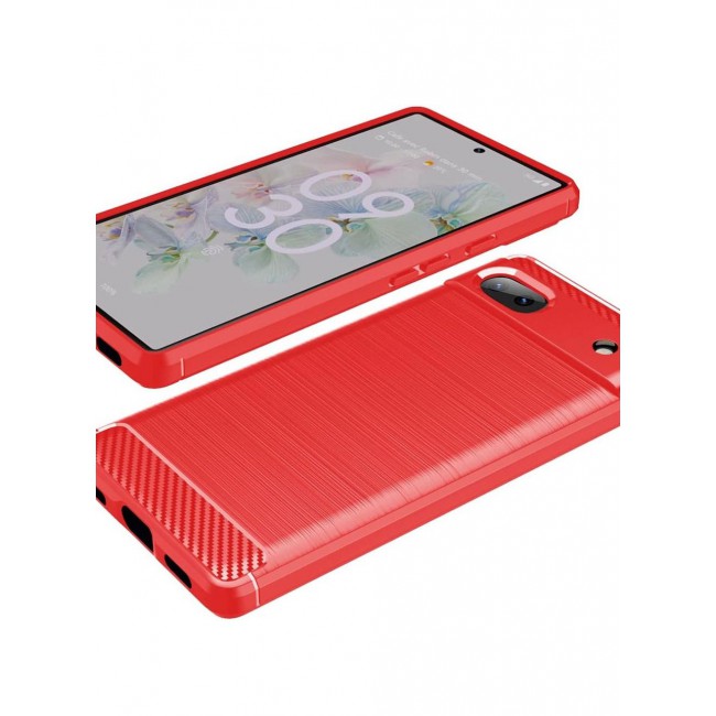 CATANES Google Pixel 6a Case Slim Soft TPU Brushed Carbon Fiber Anti-Fingerprint Shockproof Cover Red