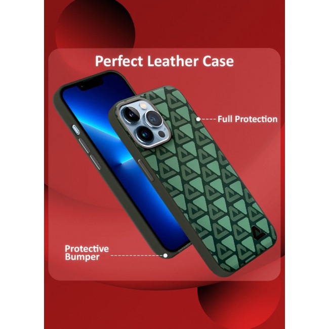 CATANES (for iPhone 13 Pro Max) 2 Pack Case and Screen Protector Leather Back Cover Triangle Pattern Shockproof Protective Phone Case Green