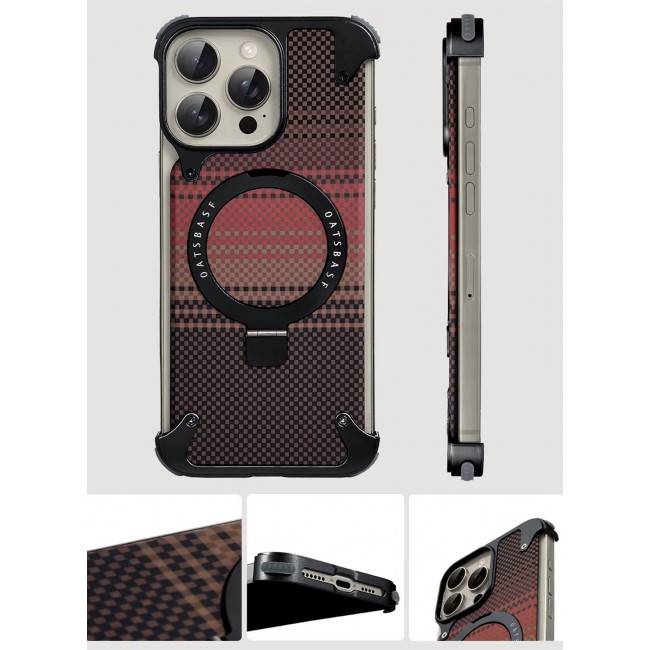 CATANES 3Packs Case Cover for iPhone 15 Pro Max, Magnetic Ring Stand, Carbon Fiber Texture, Shockproof Armor, MagSafe Compatible with Two Screen Protectors - Brown