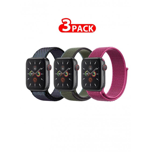 CATANES 3 Pack For Apple Watch 41mm 40mm 38mm Nylon Sport Loop Band Compatible With iWatch Series 7 SE 6 5 4 3 2 1 Men Women Braided Stretchy Nylon Loop Bands