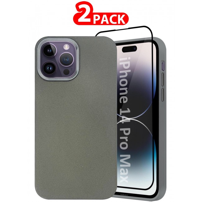 CATANES iPhone 14 Pro Max 2 Pack Vegan Leather Case, 1 Cover with 1 Screen Protector, Slim Fit, Raised Edges for Camera and Screen Protection