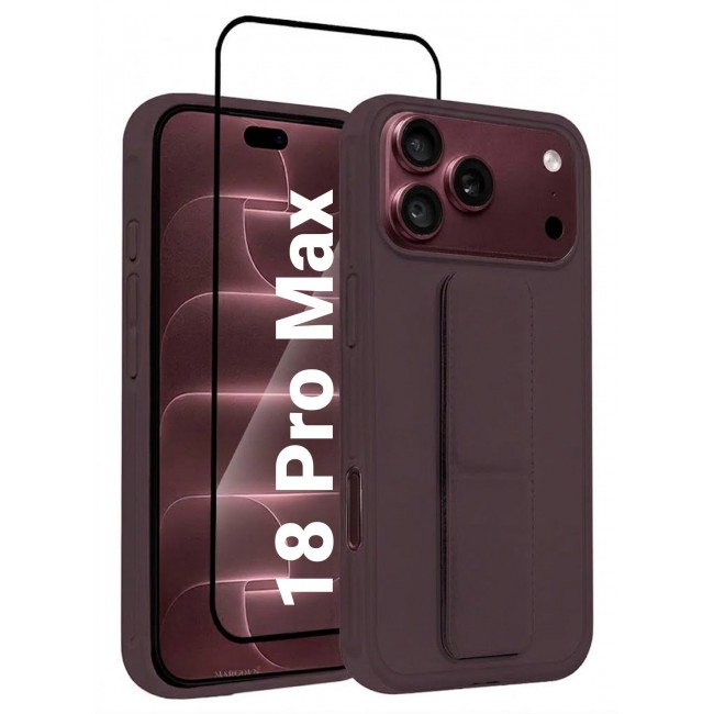 CATANES 2 Pack For iPhone 18 Pro Max Case Durable PU Leather Cover with Secure Finger Ring and Stand Support - Burgundy