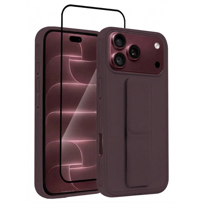 CATANES 2 Pack For iPhone 18 Pro Max Case Durable PU Leather Cover with Secure Finger Ring and Stand Support - Burgundy