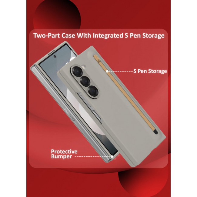 CATANES (for Samsung Galaxy Z Fold 6) Case with Screen Protector Ultra Hybrid Premium Case with Built-in New Compact S Pen, Holder and Storage Slot for Pen Sand Grey