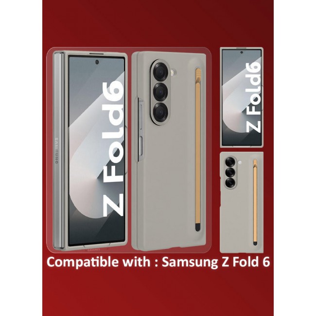 CATANES (for Samsung Galaxy Z Fold 6) Case with Screen Protector Ultra Hybrid Premium Case with Built-in New Compact S Pen, Holder and Storage Slot for Pen Sand Grey