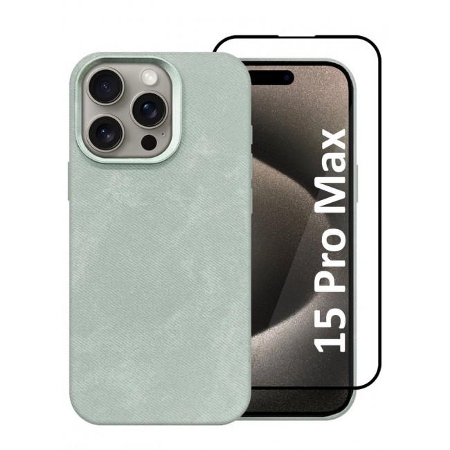 CATANES 2Packs iPhone 15 Pro Max Alcantara Case Cover Premium Quality Luxurious Soft Touch Protection with Metal Camera Frame with a 3D Screen Protector - Natural Titanium