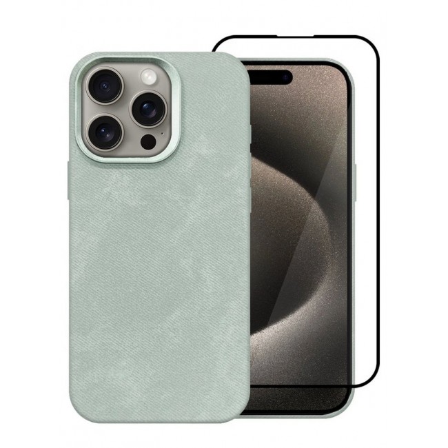 CATANES 2Packs iPhone 15 Pro Max Alcantara Case Cover Premium Quality Luxurious Soft Touch Protection with Metal Camera Frame with a 3D Screen Protector - Natural Titanium