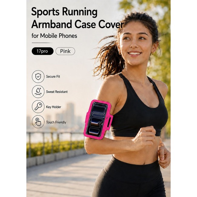 MARGOUN Sports Running Armband Case Compatible with iPhone 17 Pro – Water-Resistant Fitness Wristband Pouch for Gym, Workouts, Jogging with Key Holder and Reflective Strip