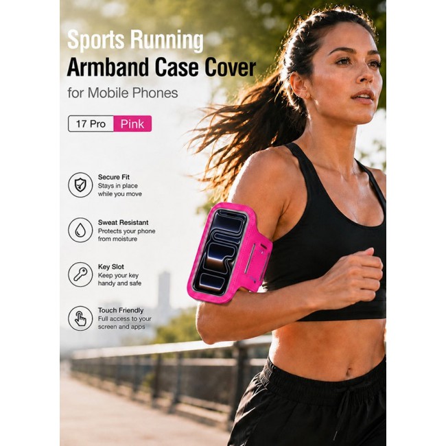 MARGOUN Sports Running Armband Case Compatible with iPhone 17 Pro – Water-Resistant Fitness Wristband Pouch for Gym, Workouts, Jogging with Key Holder and Reflective Strip