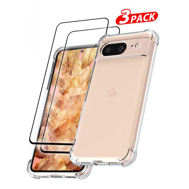 CATANES 3 Packs For Google Pixel 8 TPU Case and 2 Screen Protectors Clear Transparent Shockproof Protective Phone Case Scratch Resistant Reinforced Corners Cover