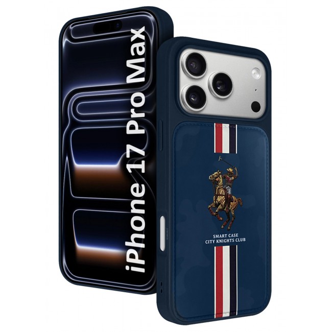 CATANES City Knights Club Luxury iPhone 17 Pro Max Case with Card Holder – Premium Men’s Gift Idea – Professional Camo Business Tech Cover with Shockproof Armor & Designer Polo Embroidery- Dark Blue