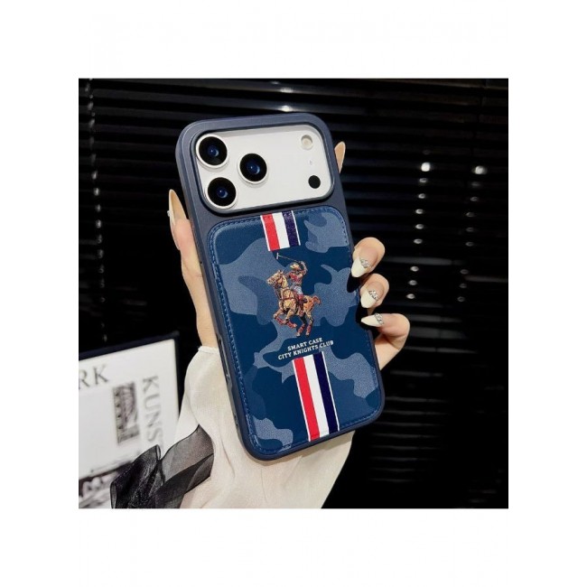 CATANES City Knights Club Luxury iPhone 17 Pro Max Case with Card Holder – Premium Men’s Gift Idea – Professional Camo Business Tech Cover with Shockproof Armor & Designer Polo Embroidery- Dark Blue