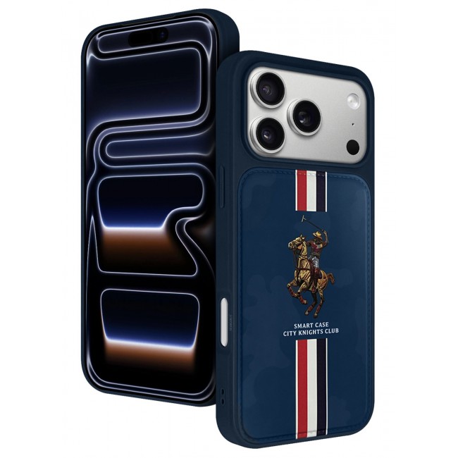 CATANES City Knights Club Luxury iPhone 17 Pro Max Case with Card Holder – Premium Men’s Gift Idea – Professional Camo Business Tech Cover with Shockproof Armor & Designer Polo Embroidery- Dark Blue