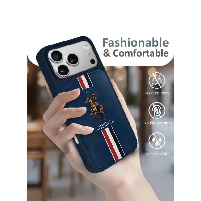 CATANES City Knights Club Luxury iPhone 17 Pro Max Case with Card Holder – Premium Men’s Gift Idea – Professional Camo Business Tech Cover with Shockproof Armor & Designer Polo Embroidery- Dark Blue