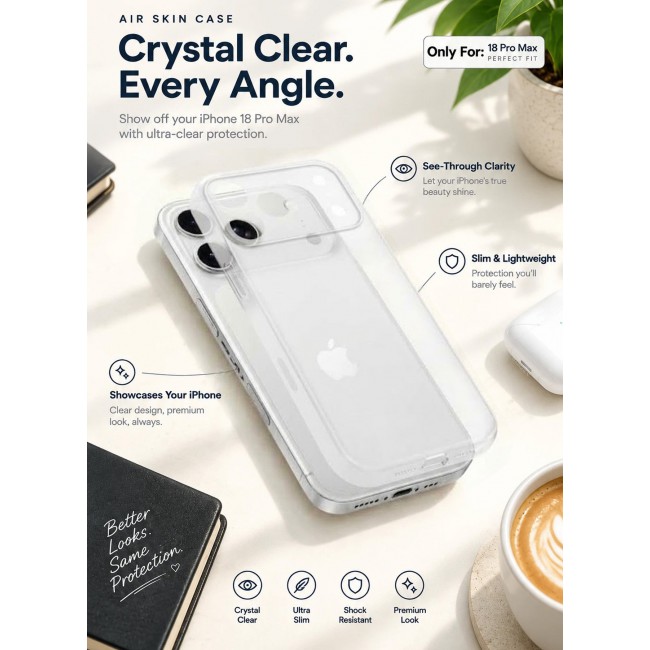CATANES 2 Pack Air Skin Frosted Matte Case for iPhone 18 Pro Max with Camera Frame Protection - Stylish Ultra Slim Back Cover - Frosted Clear