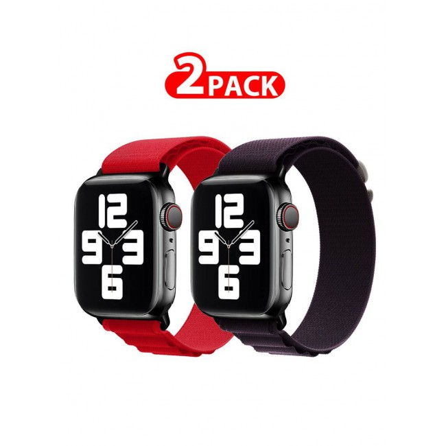 CATANES 2 Pack Of Apple Watch Alpine Loop Band 38mm 40mm 41mm Women Men Adjustable with Metal G-Hook Strap for iWatch Series 7/SE/6/5/4/3/2/1 Dark Purple/Red