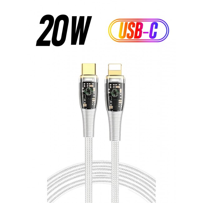 CATANES USB Type C to Lightning Cable Fast Charging Cable Transparent Adapter Fast Charging Cable White 1M