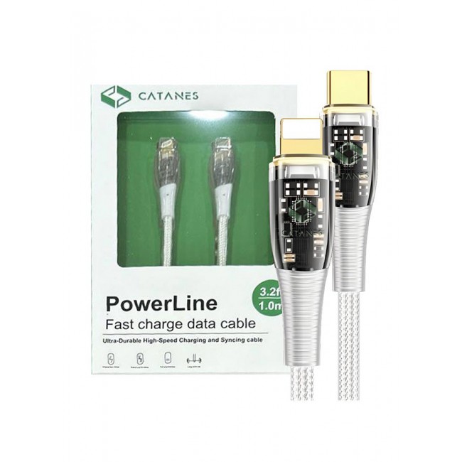 CATANES USB Type C to Lightning Cable Fast Charging Cable Transparent Adapter Fast Charging Cable White 1M