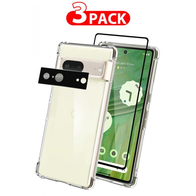 CATANES 3 Packs For Google Pixel 7 TPU Case and Screen Protector and Camera Lens Protector Clear Transparent Shockproof Protective Phone Case Scratch Resistant Reinforced Corners Cover
