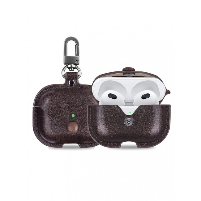 CATANES Airpods 3 Leather Case Shockproof Cover with Keychain Compatible with Apple Airpods 3rd Generation Dark Brown