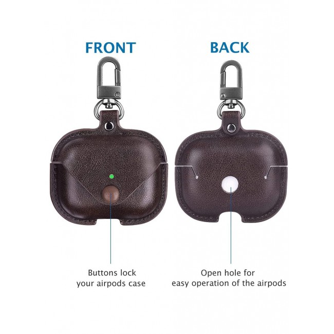 CATANES Airpods 3 Leather Case Shockproof Cover with Keychain Compatible with Apple Airpods 3rd Generation Dark Brown
