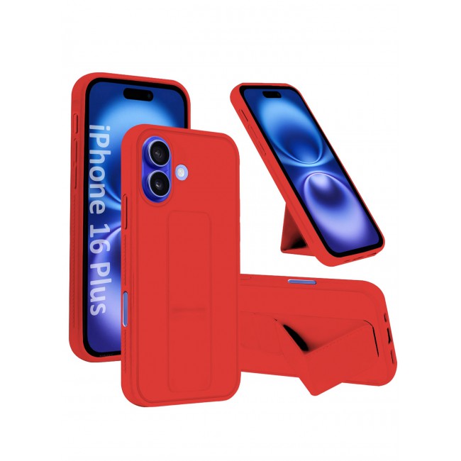 CATANES (for Apple iPhone 16 Plus) Case Premium PU Leather Back Cover with Stand Function Shockproof and Anti Scratch Finger Grip Case Cover / Red
