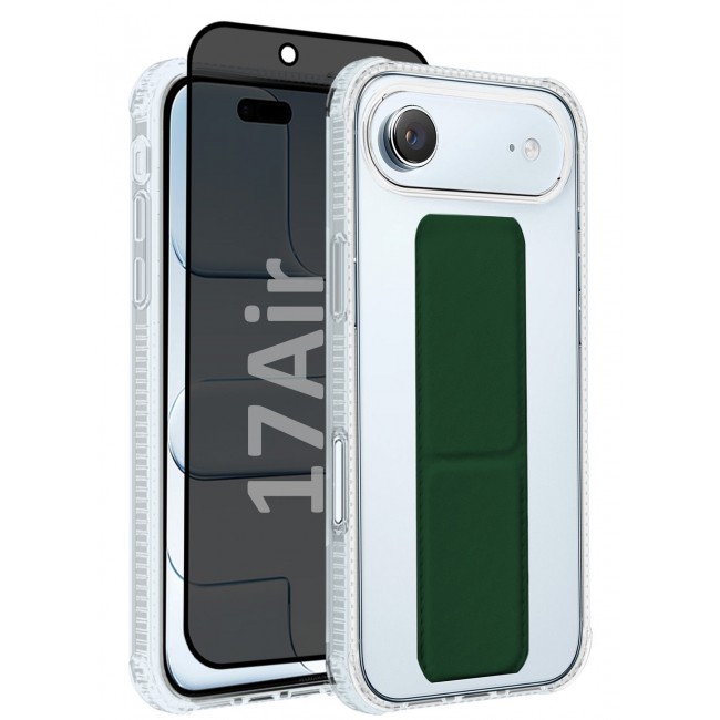 CATANES 2 Packs Finger Grip Clear Case Cover for iPhone 17 Air- Kickstand Car Magnetic Holder Multi-function Protective Two-in-one Case with Privacy Screen Protector - Dark Green