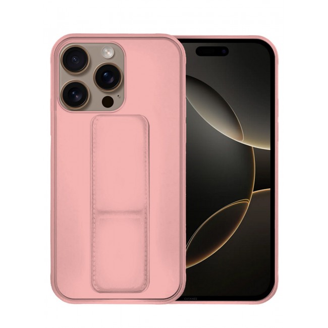 CATANES ( for iPhone 16 Pro ) Case Premium PU Leather Case with Stand Function Shockproof and Anti Scratch Finger Grip Case Cover / Pink