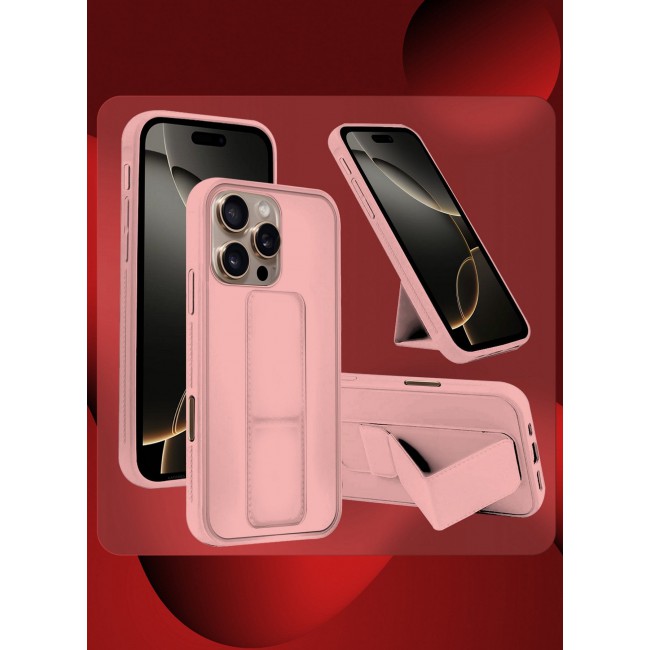 CATANES ( for iPhone 16 Pro ) Case Premium PU Leather Case with Stand Function Shockproof and Anti Scratch Finger Grip Case Cover / Pink