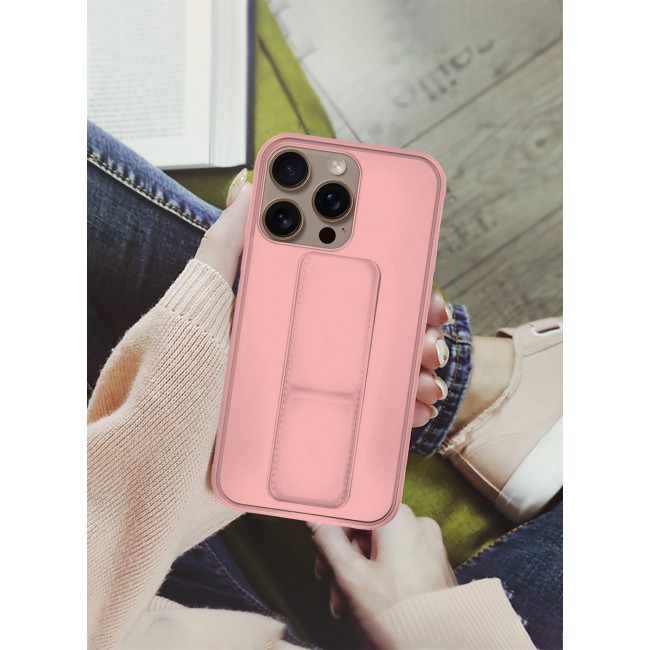 CATANES ( for iPhone 16 Pro ) Case Premium PU Leather Case with Stand Function Shockproof and Anti Scratch Finger Grip Case Cover / Pink