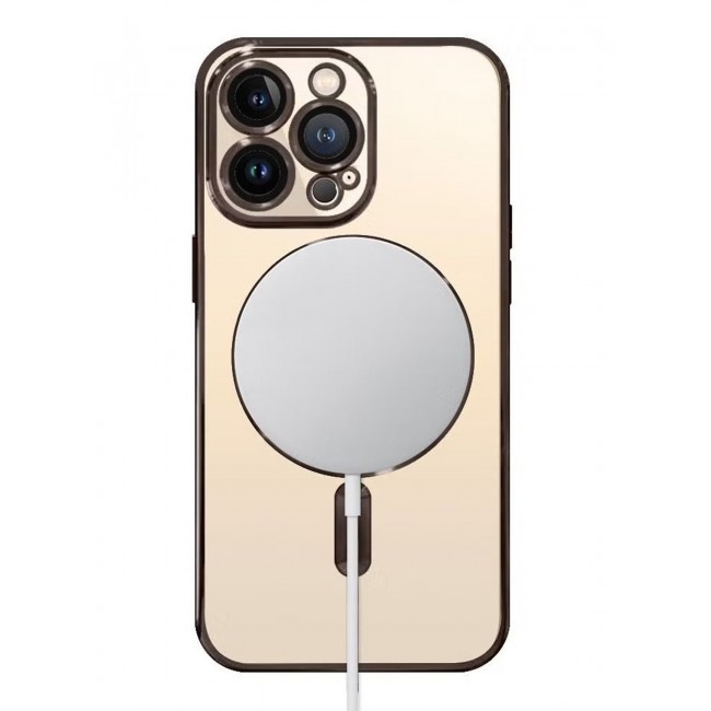 CATANES 2Pack for iPhone 14 Pro Max Magsafe Case and Screen Protector Clear Electroplating Frame Wireless Charging Cover with Tempered Glass Brown/Clear