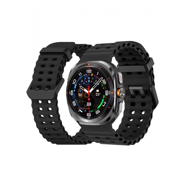 CATANES (for Samsung Galaxy Watch 7 Ultra 47mm) Silicone Band Soft Ocean Silicone Sport Strap Replacement Accessory Black
