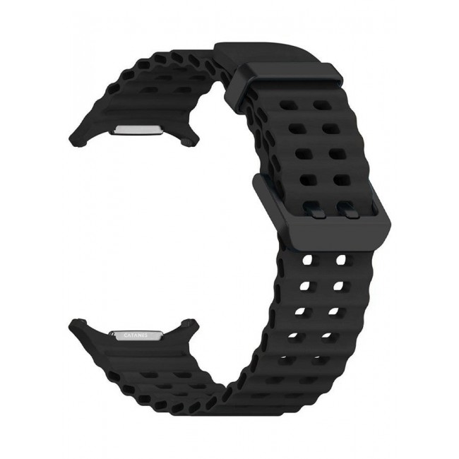 CATANES (for Samsung Galaxy Watch 7 Ultra 47mm) Silicone Band Soft Ocean Silicone Sport Strap Replacement Accessory Black
