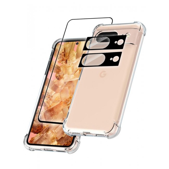 CATANES 4 Packs For Google Pixel 8 TPU Case and Screen Protector and 2 Camera Lens Protectors Clear Transparent Shockproof Protective Phone Case Scratch Resistant Reinforced Corners Cover