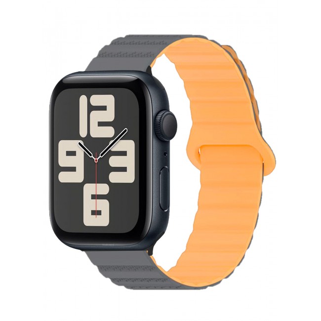 CATANES Sport Magnetic Watch Band, Compatible with Apple Watch 44mm 45mm 49mm, 42mm(Series 1-3 Case) Silicone Strap for iWatch Series 9/8/7/6/SE/Ultra - Grey Orange
