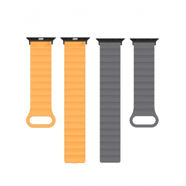 CATANES Sport Magnetic Watch Band, Compatible with Apple Watch 44mm 45mm 49mm, 42mm(Series 1-3 Case) Silicone Strap for iWatch Series 9/8/7/6/SE/Ultra - Grey Orange