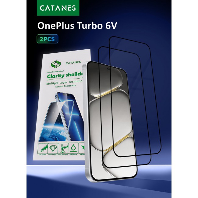 CATANES 2 PACK Screen Protector for OnePlus Turbo 6V Tempered Glass 3D, Full Coverage, Scratch-Resistant, 9H Hardness High-Definition Clear Guard, Black Edge