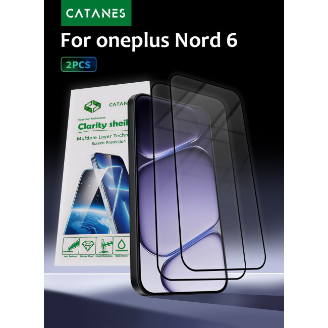 CATANES 2 Pack Screen Protector for OnePlus Nord 6 (2026), 9H Full Coverage Tempered Glass, 2.5D Curved Edge, Anti-Fingerprint & Shatter-Proof Screen Guard for OnePlus Nord 6
