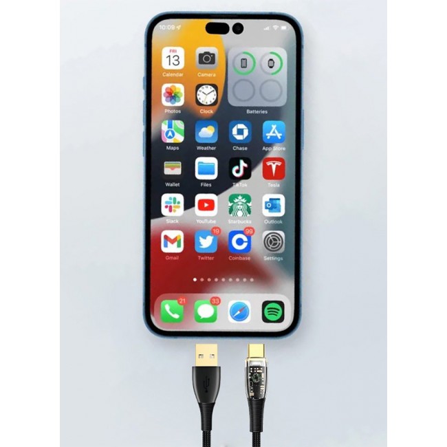 CATANES USB Cable to Type C Fast Charging Cable Transparent Adapter Fast Charging Cable Black 1M