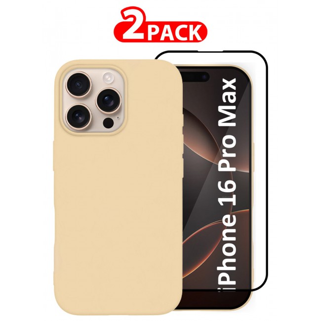 CATANES 2Packs Silicone Case for iPhone 16 Pro Max, Liquid Silicone Protective Phone Case with Soft Anti-Scratch Microfiber Lining Utra Slim Drop Protection Phone Cover with 3D Screen Protector- Cream Colour