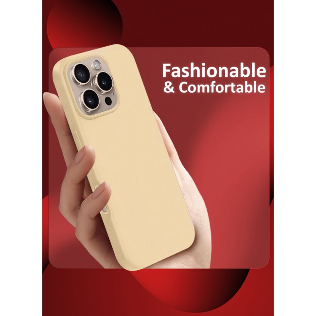 CATANES 2Packs Silicone Case for iPhone 16 Pro Max, Liquid Silicone Protective Phone Case with Soft Anti-Scratch Microfiber Lining Utra Slim Drop Protection Phone Cover with 3D Screen Protector- Cream Colour