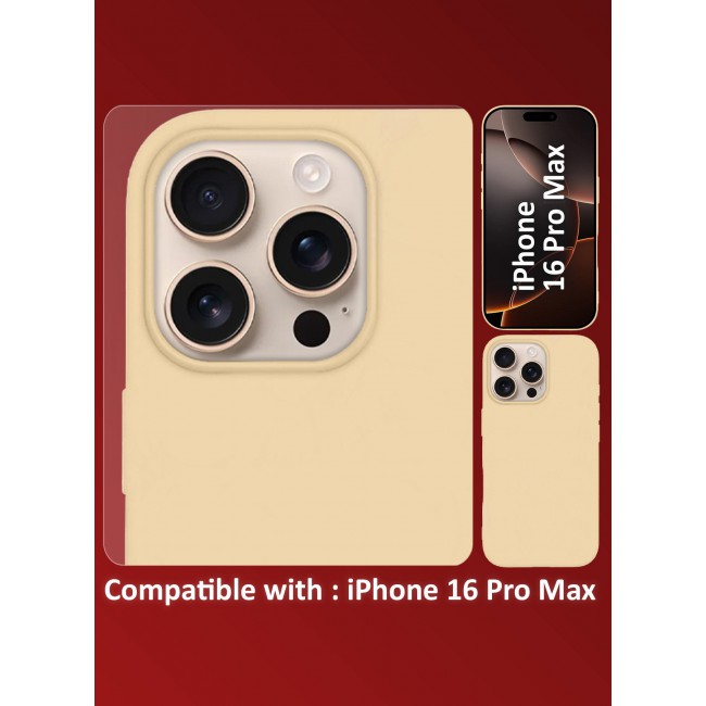 CATANES 2Packs Silicone Case for iPhone 16 Pro Max, Liquid Silicone Protective Phone Case with Soft Anti-Scratch Microfiber Lining Utra Slim Drop Protection Phone Cover with 3D Screen Protector- Cream Colour