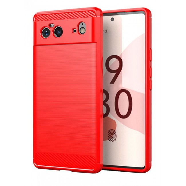CATANES Google Pixel 6 Case Slim Soft TPU Brushed Carbon Fiber Anti-Fingerprint Shockproof Cover Red
