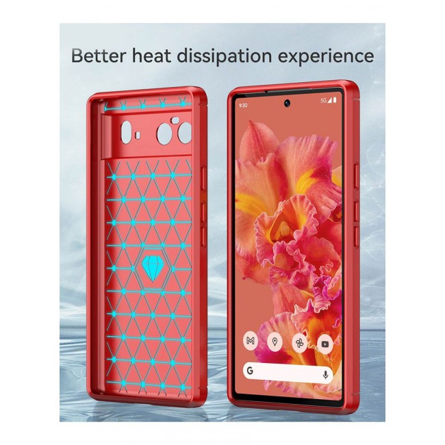 CATANES Google Pixel 6 Case Slim Soft TPU Brushed Carbon Fiber Anti-Fingerprint Shockproof Cover Red