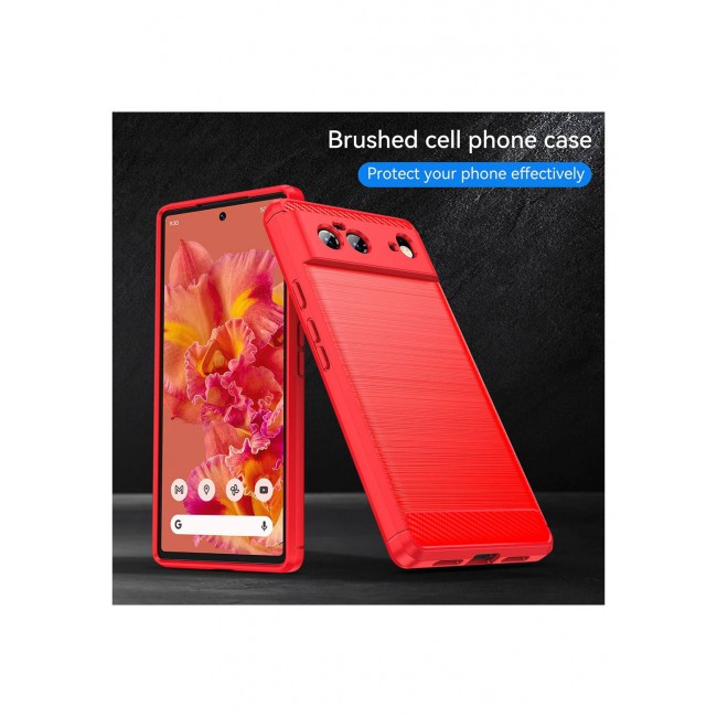 CATANES Google Pixel 6 Case Slim Soft TPU Brushed Carbon Fiber Anti-Fingerprint Shockproof Cover Red