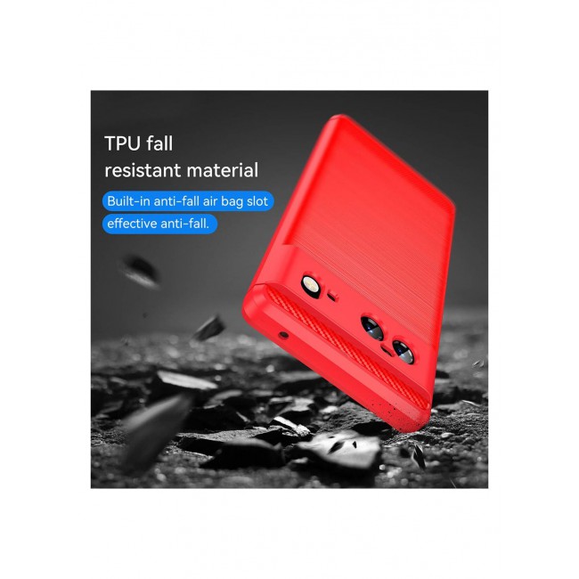 CATANES Google Pixel 6 Case Slim Soft TPU Brushed Carbon Fiber Anti-Fingerprint Shockproof Cover Red