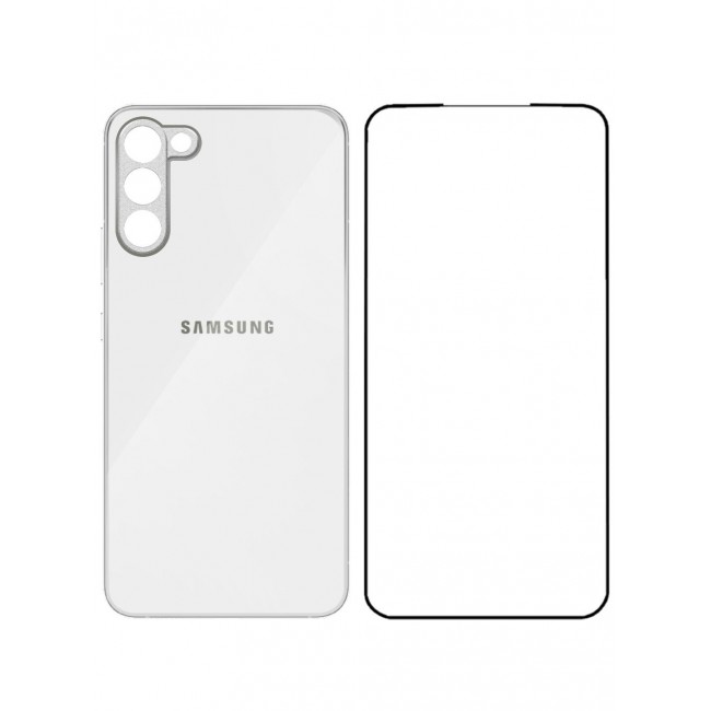 CATANES 2 Packs For Samsung Galaxy S23 Electroplated Hard Glossy Case and Screen Protector Camera Protection Shockproof Anti Fall Case White