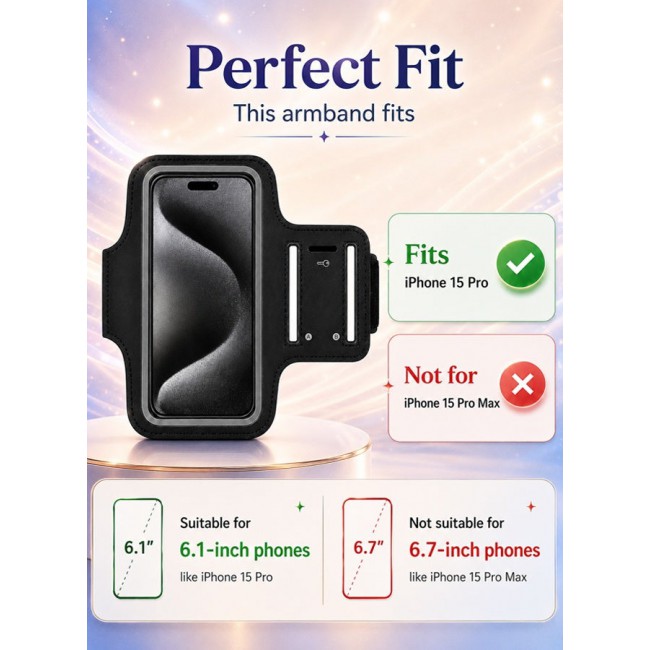 MARGOUN Sports Running Armband Case Compatible with iPhone 15 Pro – Water-Resistant Fitness Wristband Pouch for Gym, Workouts, Jogging with Key Holder and Reflective Strip